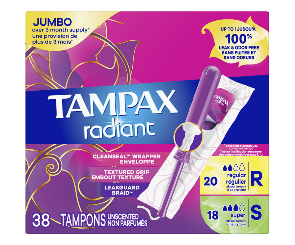 Radiant Tampons Duo Pack with LeakGuard Braid Regular/Super Absorbency