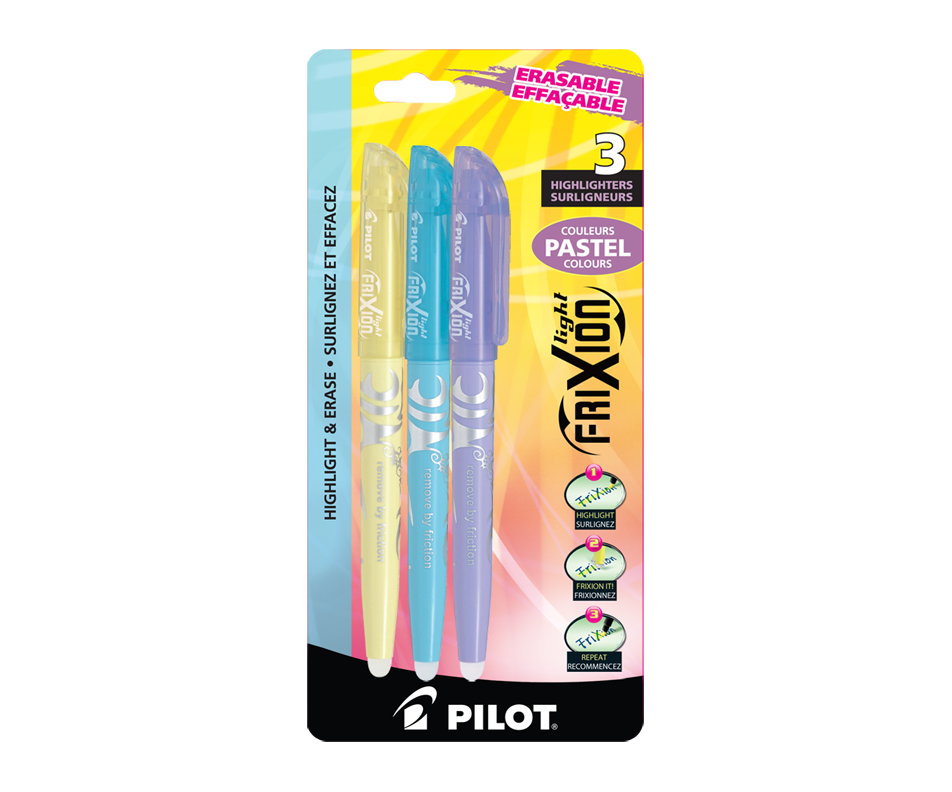 Frixion Chisel Tip Erasable Highlighters in Assorted Pastel Colors, 3