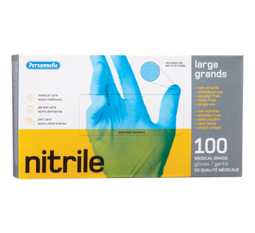Nitrile Medical Grade Gloves with Textured Tips, Large, 100 units