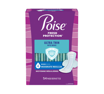 Image of product Poise - Ultra Thin Incontinence Pads with Wings Moderate Absorbency, 54 units