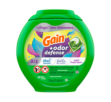 Image of product Gain - Flings Odor Defense Detergent Pacs, 81 units, Super Fresh Blast