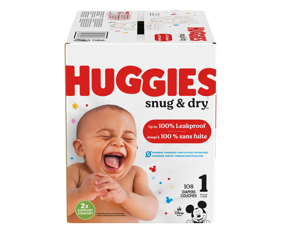 Snug & Dry Baby Diapers, Size 1, 108 units Huggies Diaper Jean Coutu