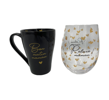 &quot;Maman en or&quot; Duo Wine Glass + Coffee Cup, 1 unit