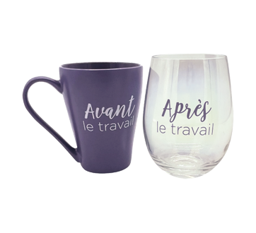 &quot;Merveilleuse journée&quot; Duo Wine Glass + Coffee Cup, 1 unit