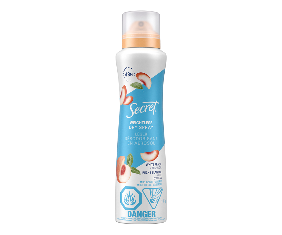 Dry Spray Antiperspirant Deodorant, 116 g, White Peach and Argan Oil