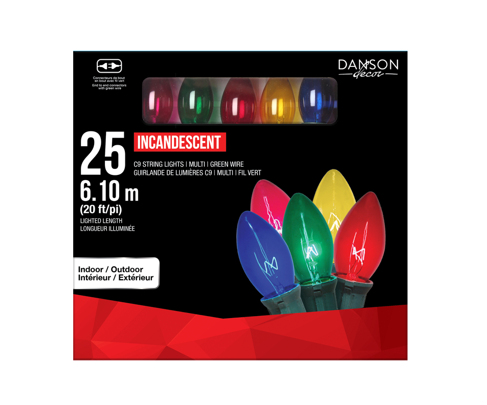 25 C9 Incandescent Lights, Multicolour, 1 unit Danson Decor Jean Coutu