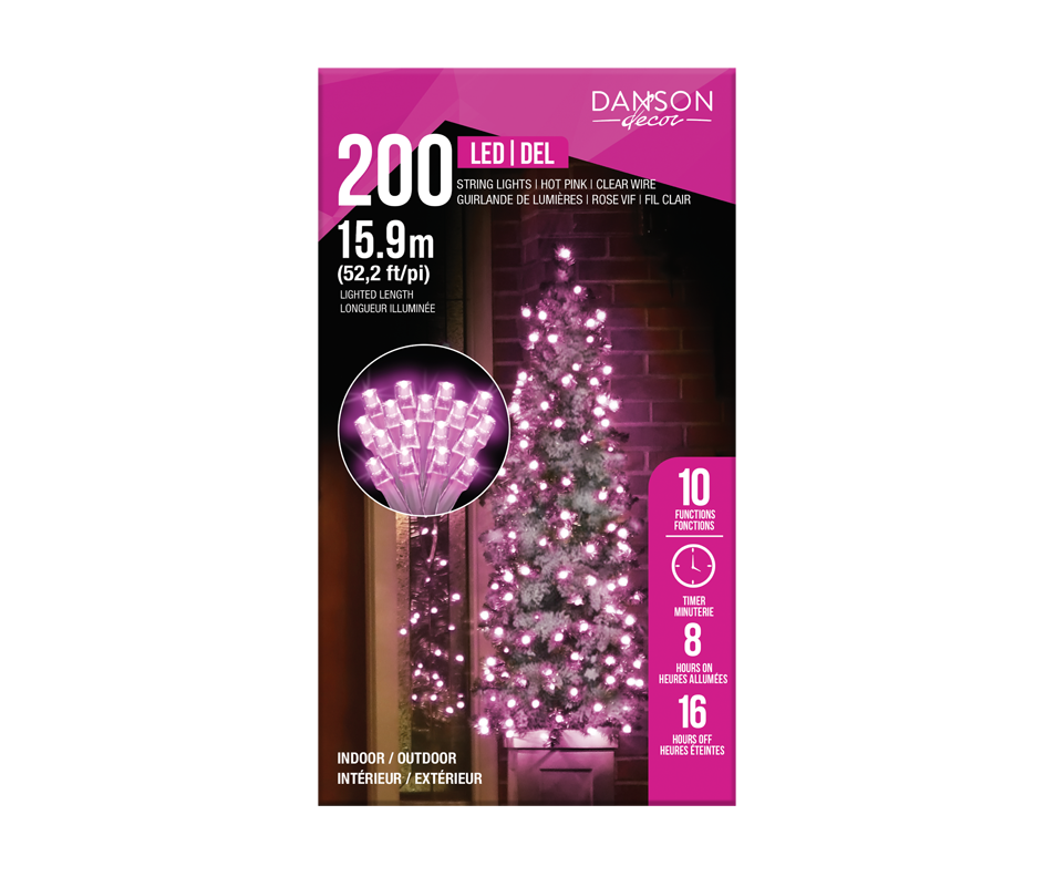 200 5 mm LED Lights, Pink, 1 unit Danson Decor Jean Coutu