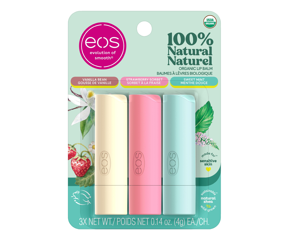 Organic Lip Balms, 3 x 4 g eos Lip care Jean Coutu