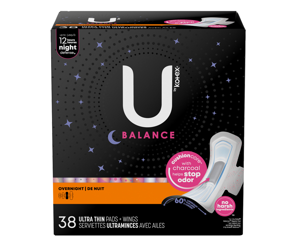 Balance Ultra Thin Overnight Pads with Wings, 38 units U by Kotex