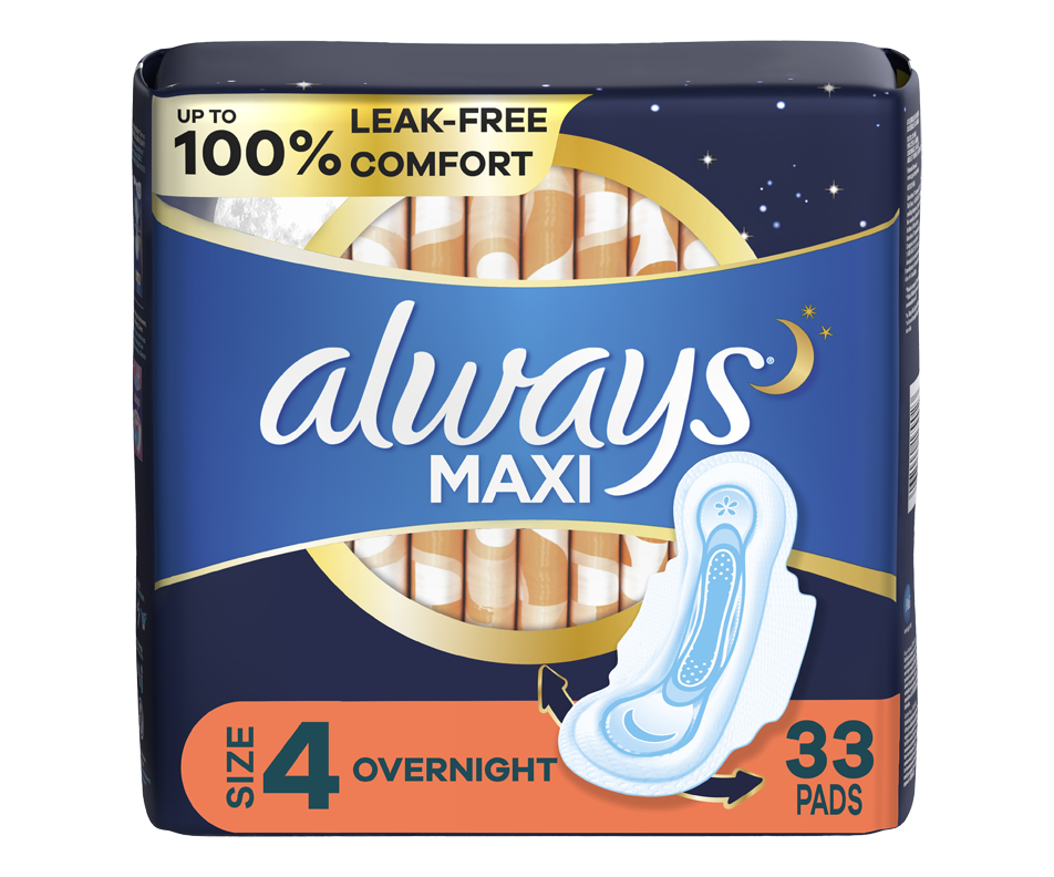 Maxi Overnight Pads with Wings, Size 4, 33 units Always Pads and