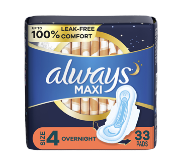 Maxi Overnight Pads with Wings, Size 4, 33 units – Always : Pads