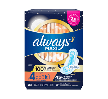Maxi Overnight Pads with Wings, Size 4, 33 units – Always : Pads and cup
