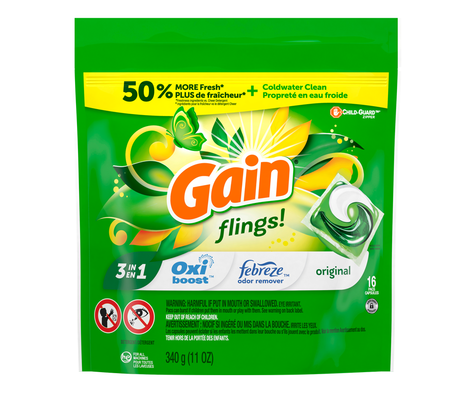 Flings! Liquid Laundry Detergent Soap Pacs, Original Scent, 16 units