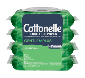 GentlePlus Flushable Wet Wipes with Aloe & Vitamin E, 4 x 42 units