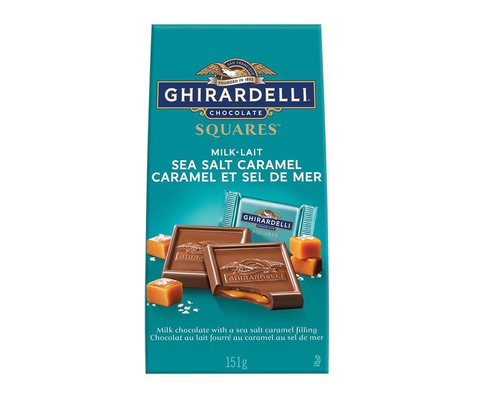 Milk Chocolate Squares, 151 g, Caramel Sea Salt Ghirardelli In a