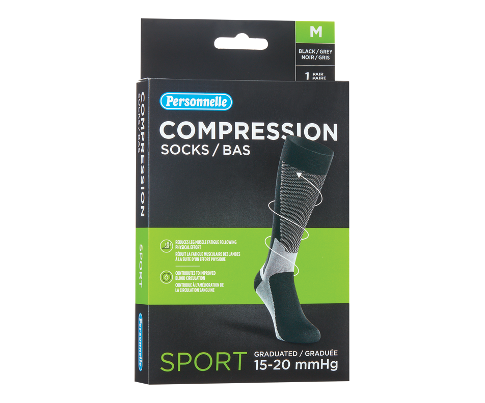 Compression Socks, Medium Black & Grey, 1 unit Personnelle
