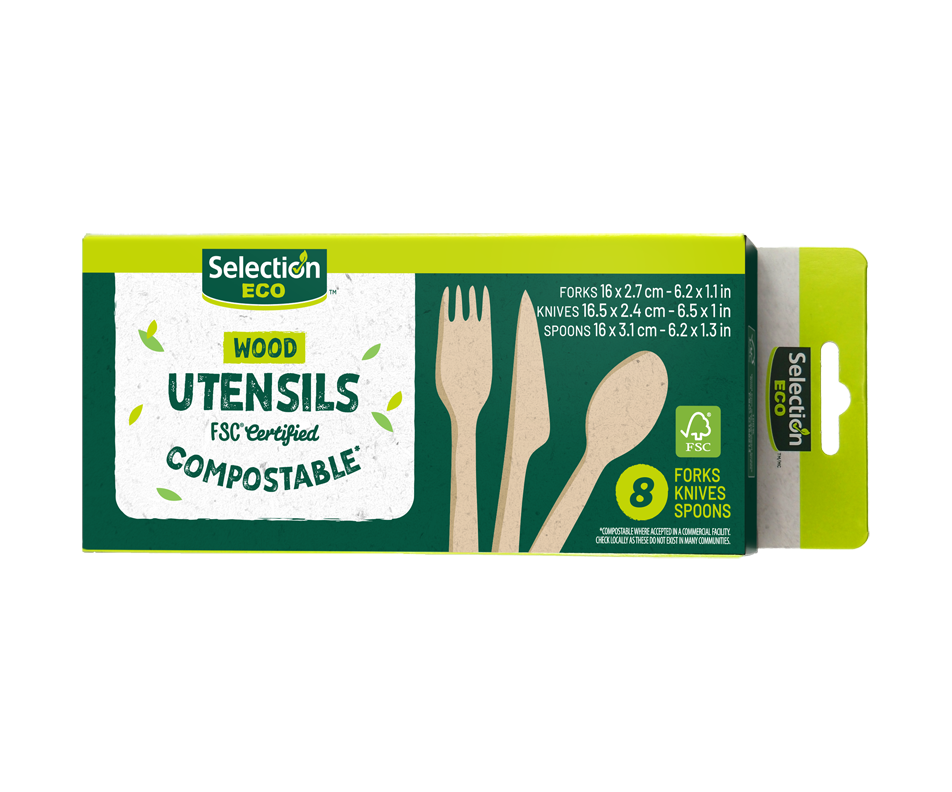 Eco Compostable Wood utensils, 24 units Selection Lunch