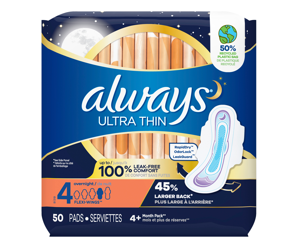 Ultra Thin Overnight Pads with FlexiWings, Size 4, 50 units Always