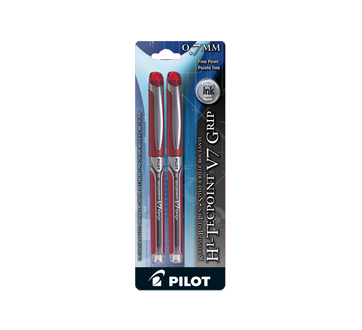 Image of product Pilot - Hi-Tecpoint V7 Grip Rolling Ball Pen 0.7 mm, 2 units, Red