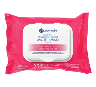 Make-Up Remover Wipes for Face, Eyes & Lips, 25 units