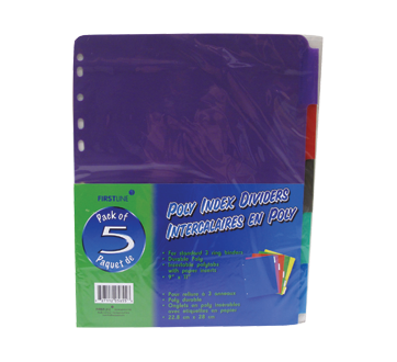 Poly Tab Dividers, 5 units
