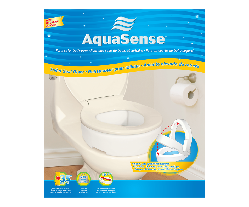 Toilet Seat Riser with Hinge, for Elongated Size Toilet AquaSense