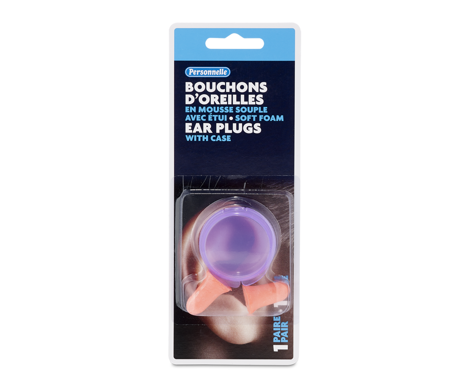 Foam Ear Plugs with Case, 1 unit Personnelle Wipes, Ear Plugs and