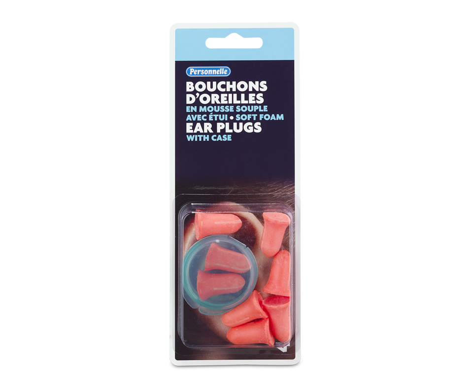Soft Foam Ear Plugs with Case, 4 pairs Personnelle Wipes, Ear Plugs