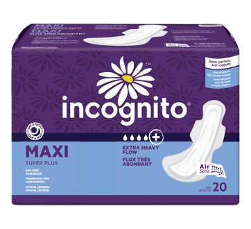 Image of product Incognito - Maxi Super Plus Sanitary Pads with Wings, 20 units, Extra Heavy Flow