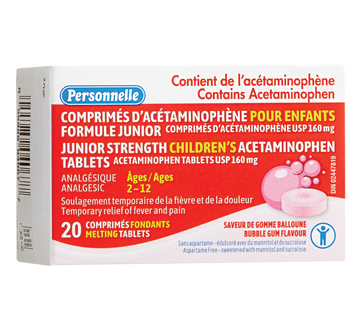 Image of product Personnelle - Junior Strength Children's Acetaminophen Tablets, 20 units, Bubble Gum