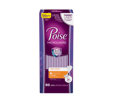 Image of product Poise - Microliners Incontinence Panty Liners, 50 units, Light Absorbency, Long