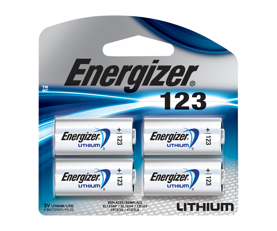 Lithium 123 Batteries, 4 units Energizer Standard batteries and