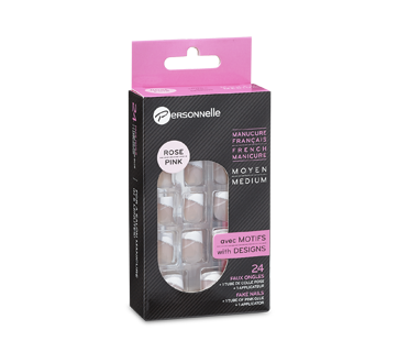 French Manicure with Designs, Pink, Medium, 24 units