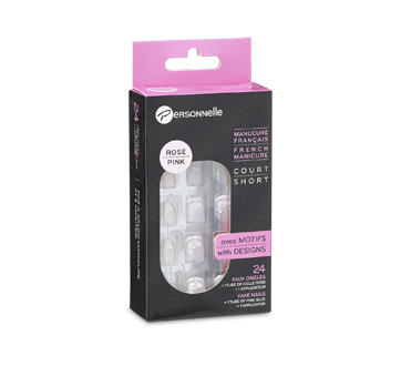 French Manicure with Designs, Pink, Short, 24 units