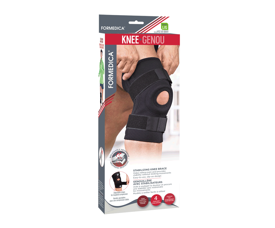 Knee Brace with Side Stabilizers, 1 unit, Large, Black Formedica Orthopedics Jean Coutu
