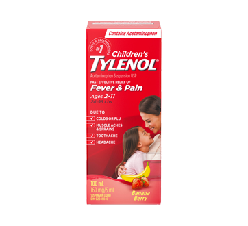 Image of product Tylenol - Tylenol Children's Acetaminophen Suspension Liquid, 100 ml, Strawberry Banana Twist