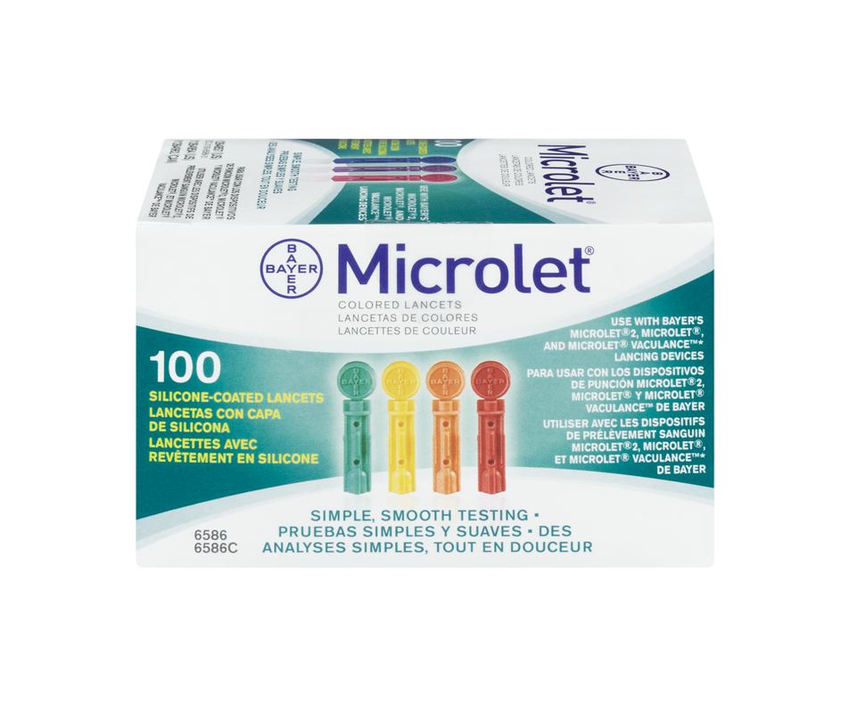 Colored Lancets SiliconeCoated, 100 units Microlet Glucose Testing Jean Coutu