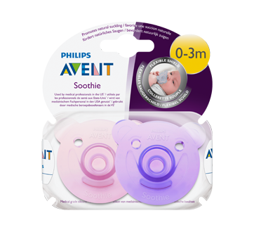 Soothie Shapes One Piece Pacifiers, 2 units, Purple and Pink