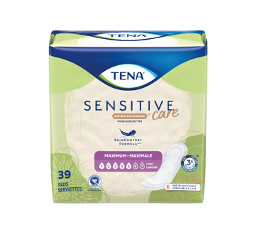 Image 1 of product Tena - Sensitive Care Extra Coverage Maximum Long Pads, 39 units