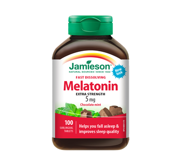 Image 1 of product Jamieson - Melatonin 5 mg Fast Dissolving Tablets, Chocolate Mint, 100 units
