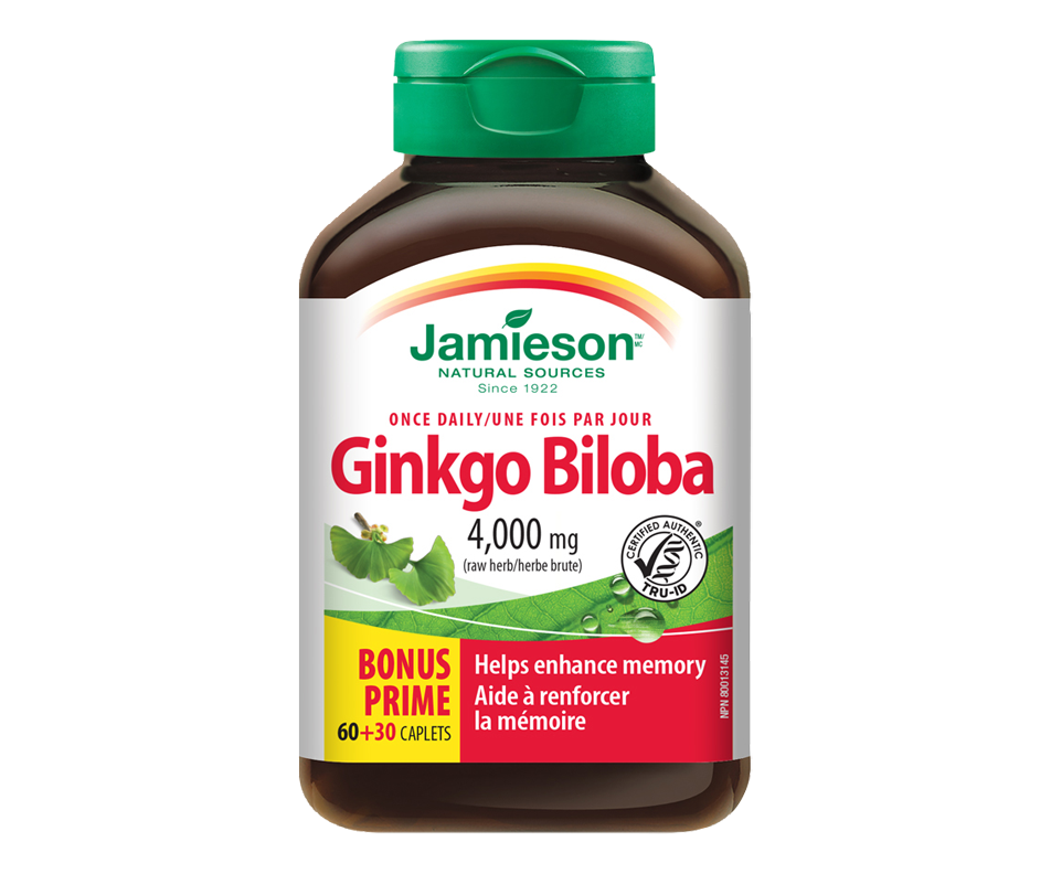 Ginkgo Biloba 4,000 mg, 60 units Jamieson Memory Jean Coutu