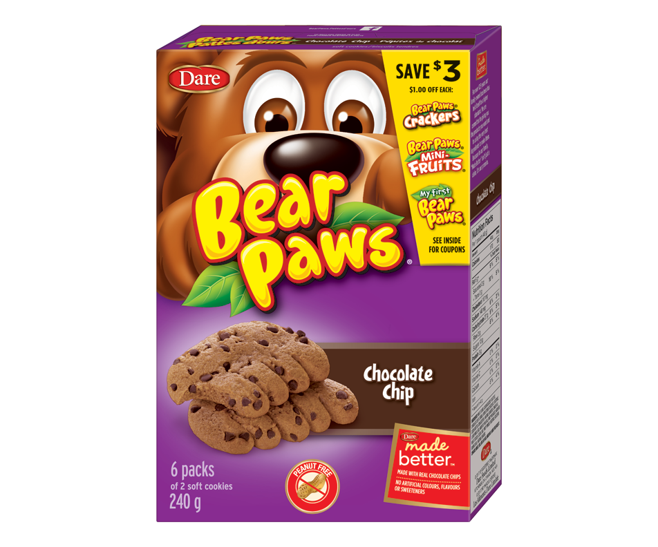 Bear Paws Soft Cookies, 240 g, Chocolate Chip Les Aliments Dare