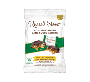Pecans & Caramel in No Sugar Added Dark Chocolate, 85 g, Dark, Pecan Delight
