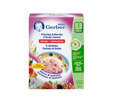 Image 3 of product Gerber - Gerber 5 Grain Cereal, 227 g, Cherries & Berries