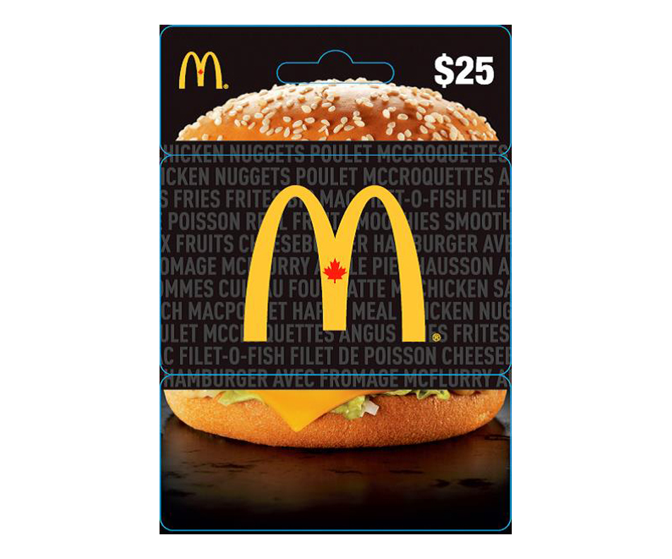 25 McDonald's Gift Card, 1 unit Restaurant cards Jean Coutu
