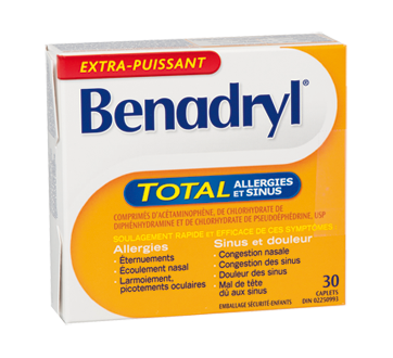 Image of product Benadryl - Extra Strength Benadryl Total Allergy & Sinus Caplets, 30 units