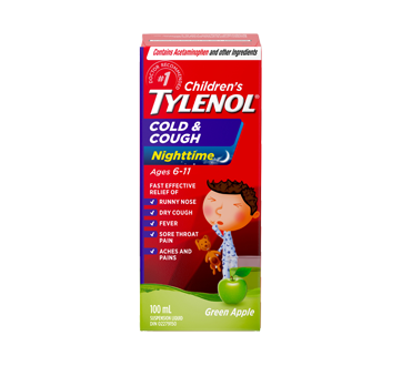 Image 1 of product Tylenol - Tylenol Cold & Cough Nighttime Formula Children's Suspension Liquid, 100 ml, Apple
