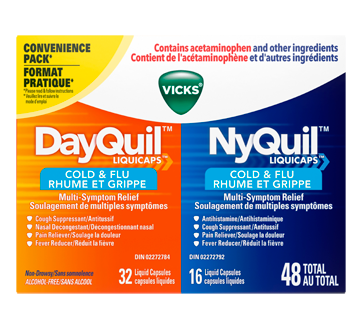 Image 1 du produit Vicks - DayQuil & NyQuil Liquidas Rhume et grippe soulagement des symptômes multiples, 48 unités