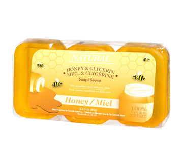 Savon miel glycérine pour peaux sensibles et délicates, 3 unités