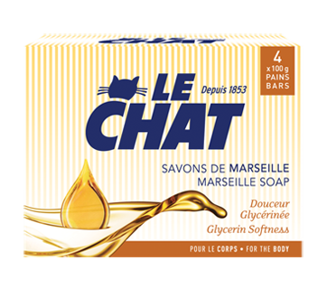 Savon De Marseille Pour Le Corps 4 X 100 G Douceur Glycerinees Le Chat Savon Jean Coutu